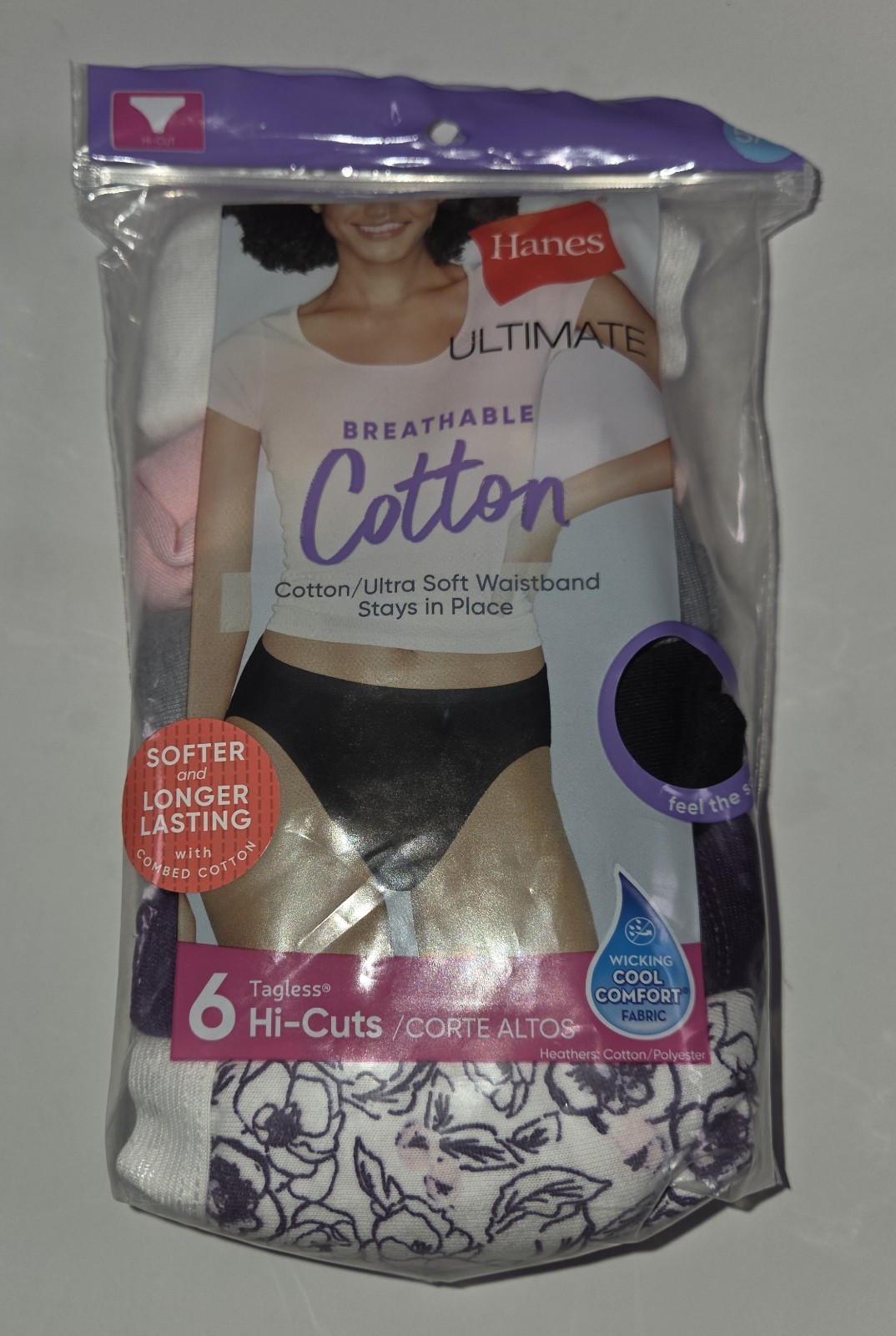 Hanes Ultimate Breathable Cotton 6-pack Tagless Hi-cuts Size 5/S