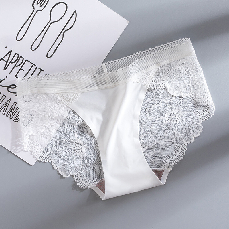 Women Lace Faux Silk Satin Splice Panties Knicker Brief Hollow Seamless Cozy New