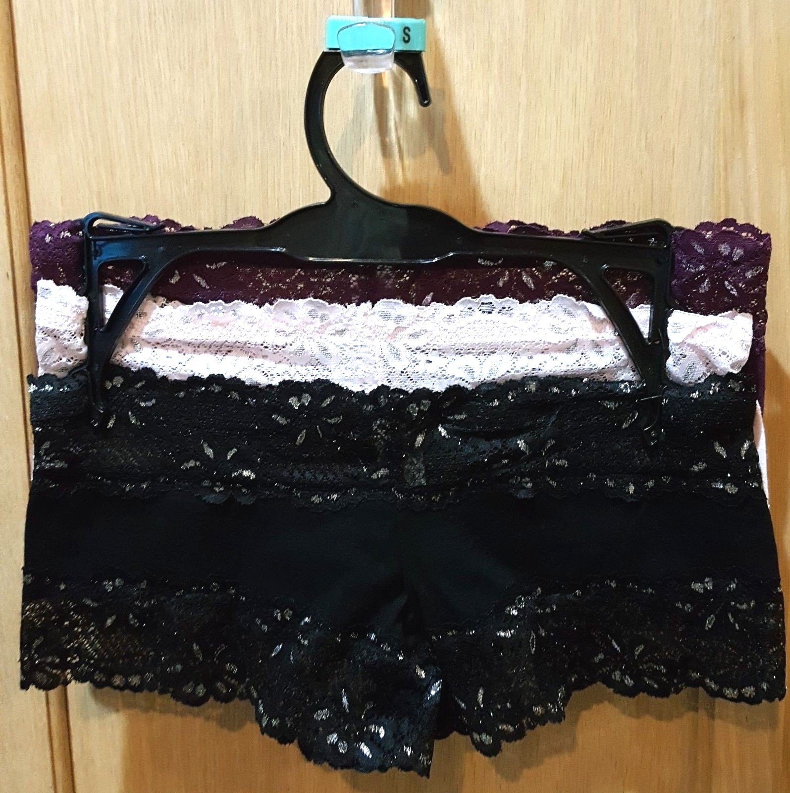 Lady Princess Intimate 3pk Sparkle Lace/Cotton Boyshort Purple/Pink/Black, S $36
