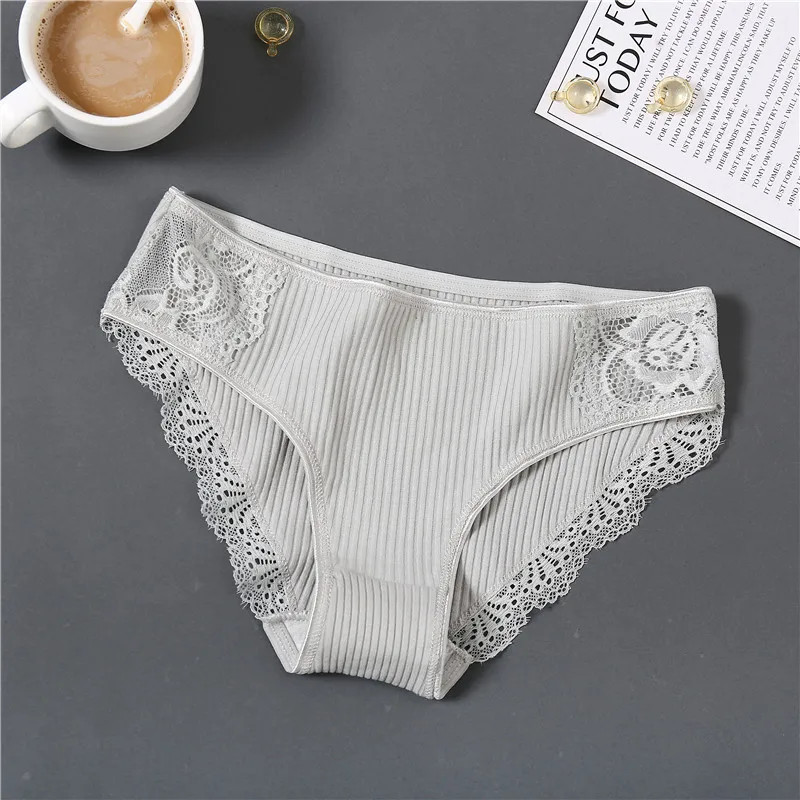 3pc Cotton Panties Low Rise Patchwork Lace Briefs Soft Seamless Underwear Women