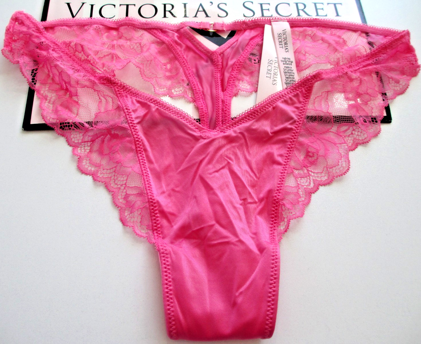VICTORIA’S SECRET VERY SEXY High Leg Thong Panty S M L XL Pink NWT Lace Trim VS