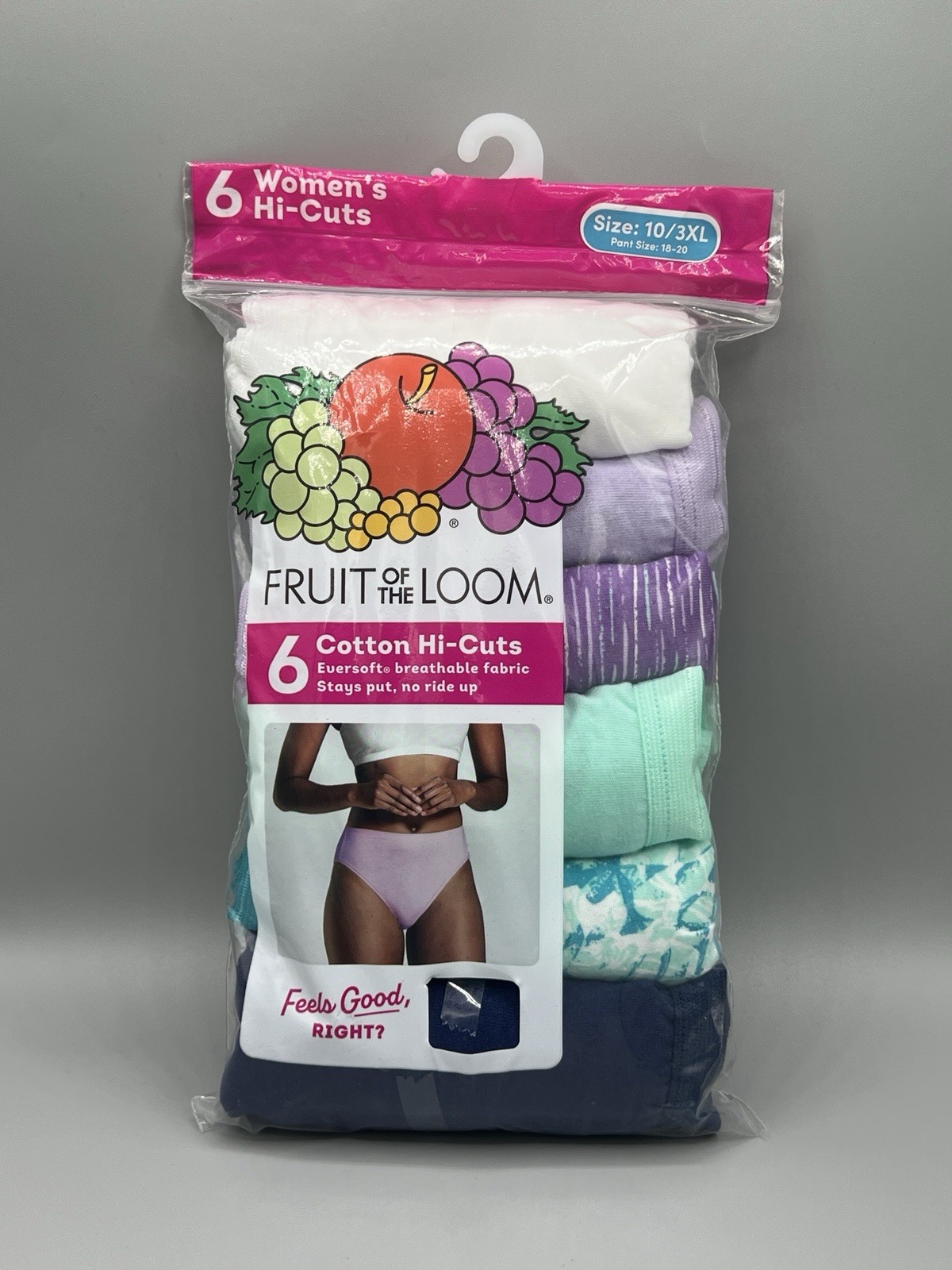 6-Pack FRUIT OF THE LOOM Women’s 10/3XL Cotton Hi-Cuts Eversoft Panties