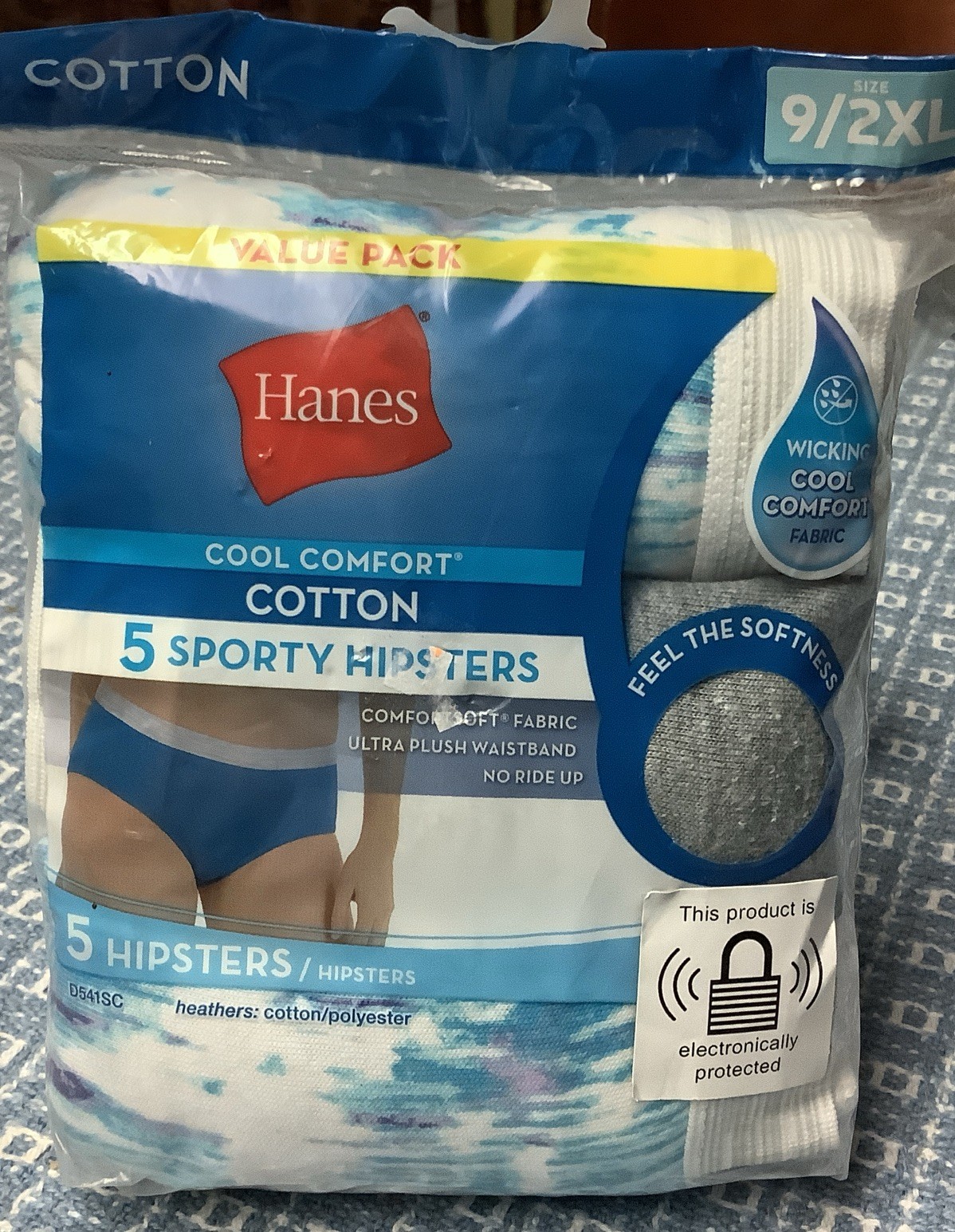 Hanes Women’s Wicking Cool Comfort Cotton Tag-less Sporty Hipsters 5 Pack 9/2XL