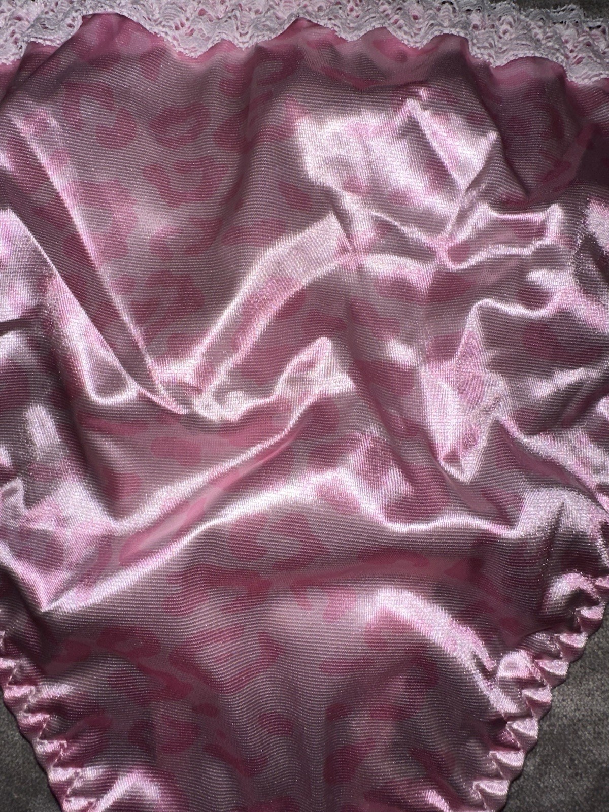 Vtg Styl Pink Animal Print 2nd Skin Satin & Lace String Bikini Panties XL NEW