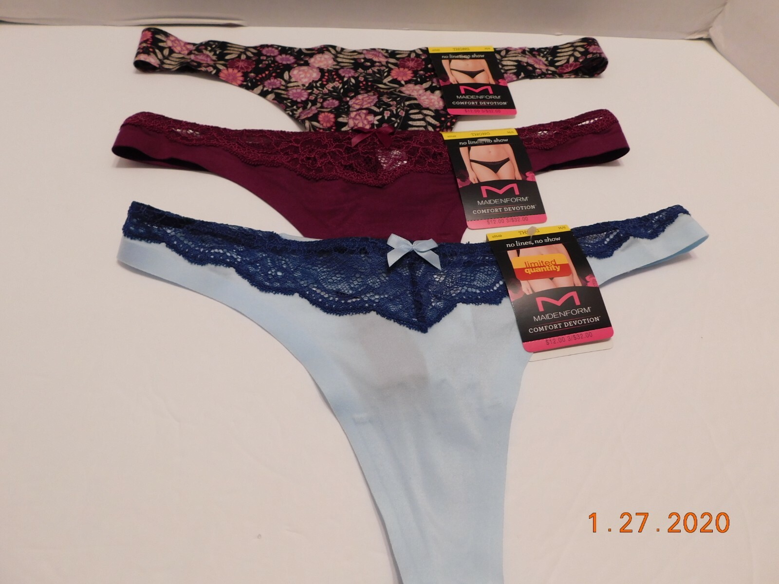 NEW Maidenform 3 Pairs Comfort Devotion Thong Panty, Size M/6 Mixed Lot 40149
