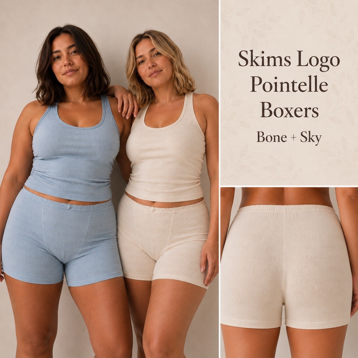 SKIMS Lace Pointelle Boxer Shorts Lot of 2 Sky Bone 4X