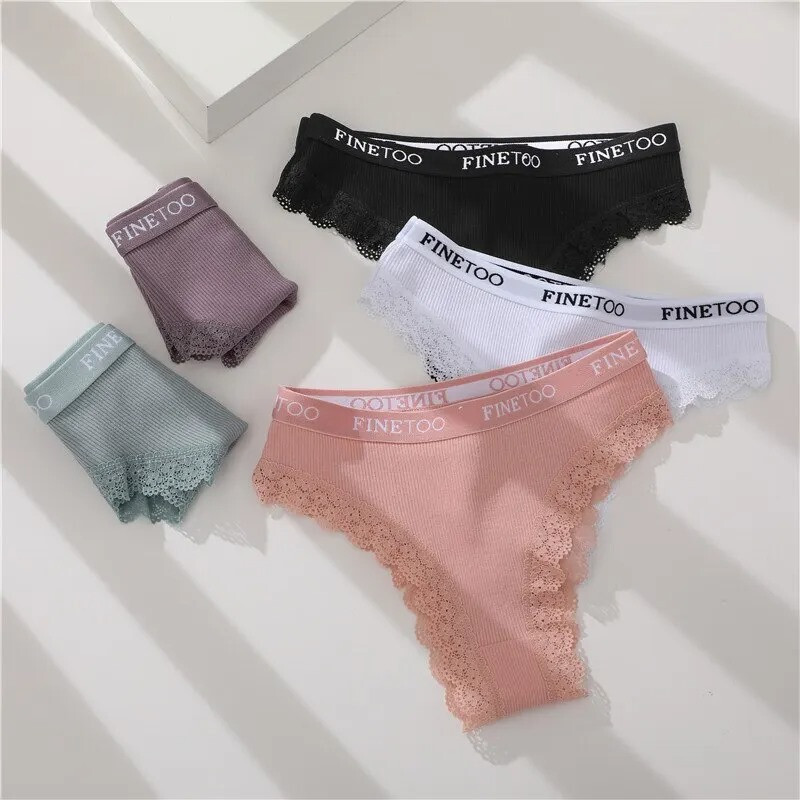 3 PCS de ropa interior algodón para mujer bragas sexis con encaje y cintura baja