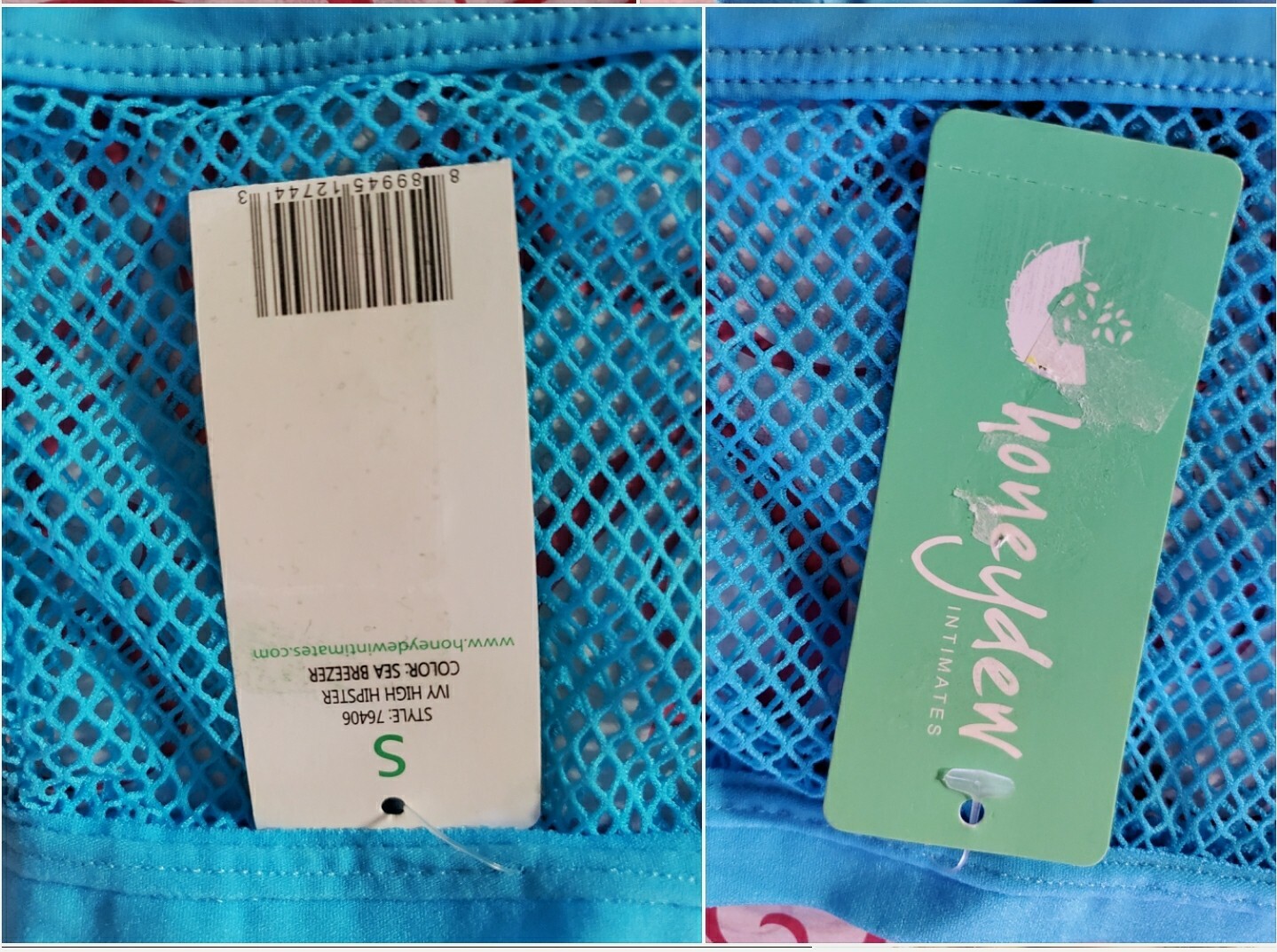 S Sexy Honeydew Intimates Fishnet High Waisted Hipster Panty Sea Breezer Blue