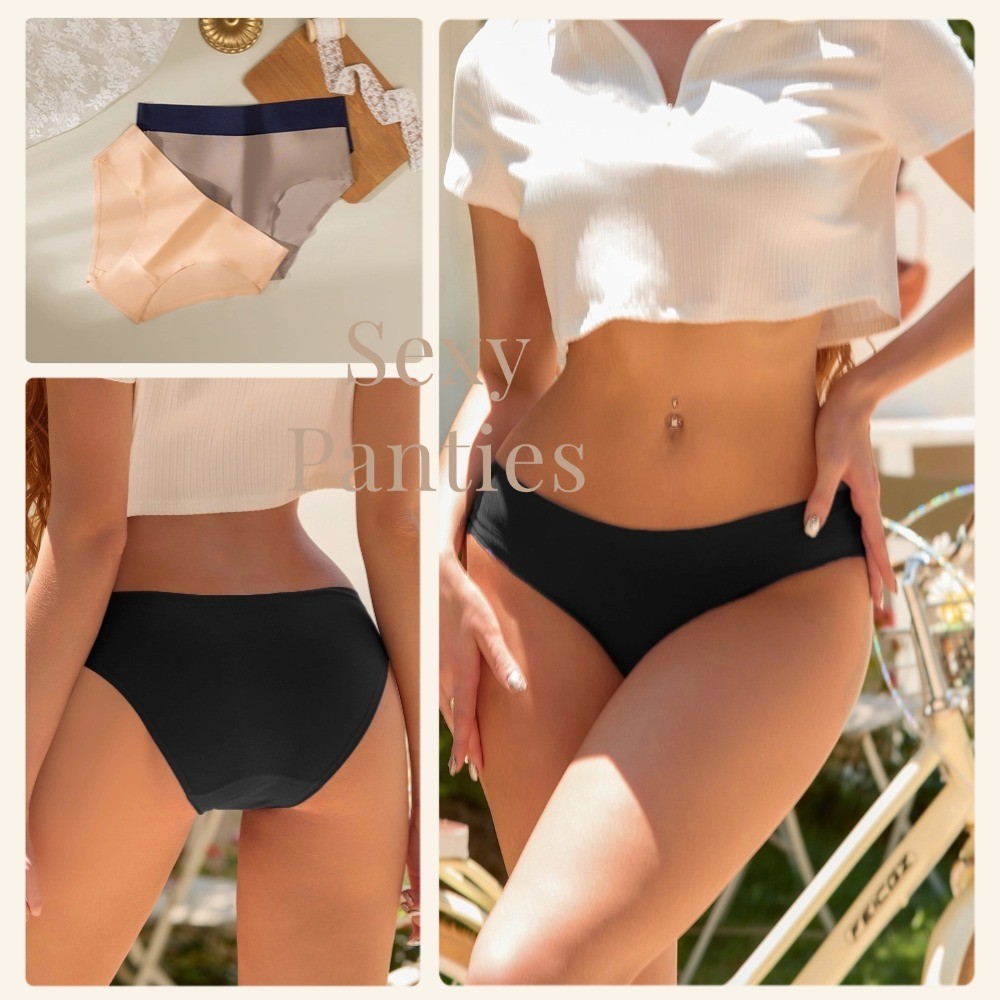 3 Pack Solid Women’s Seamless Bikini Panties Soft Ice Silk Breathable Underwear