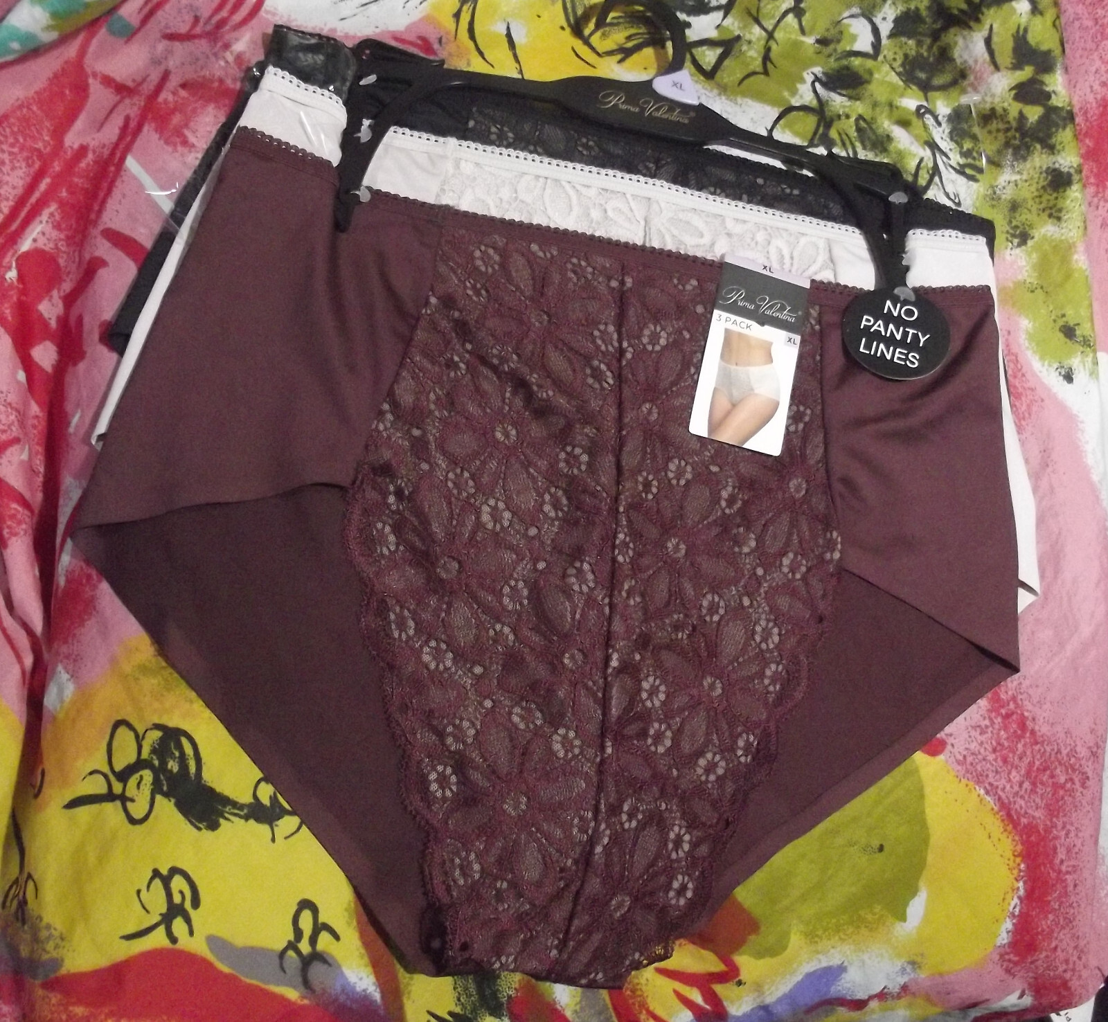 3 NEW PRIMA VALENTINA 871455 BWN/BG LACE OVERLAY PANEL MF HI-CUT PANTIES XL