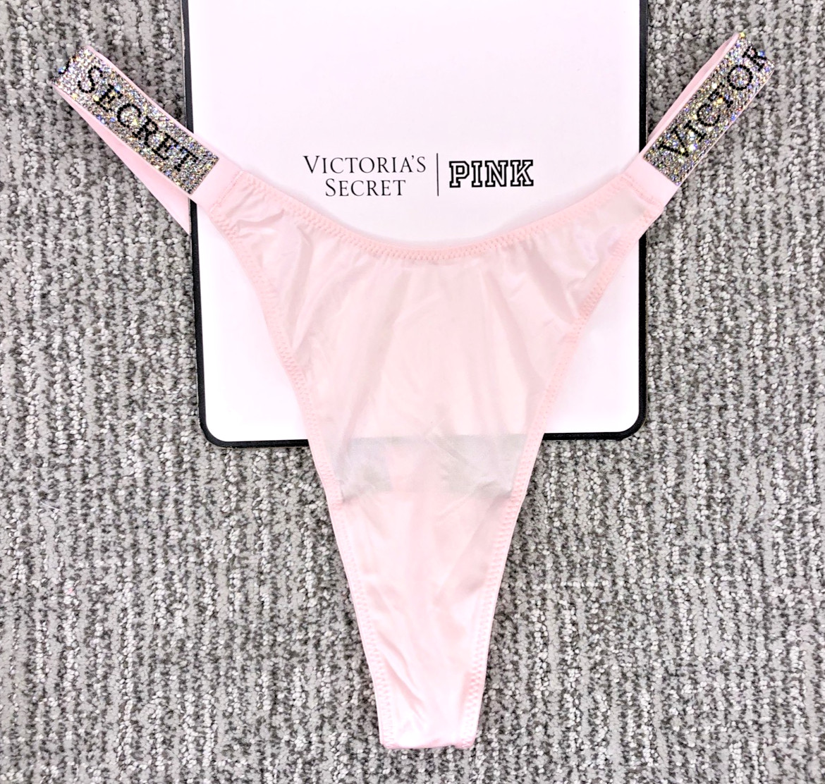 Victoria’s Secret Very Sexy NWT Small Pink Spellout Shine Strap Thong Panty