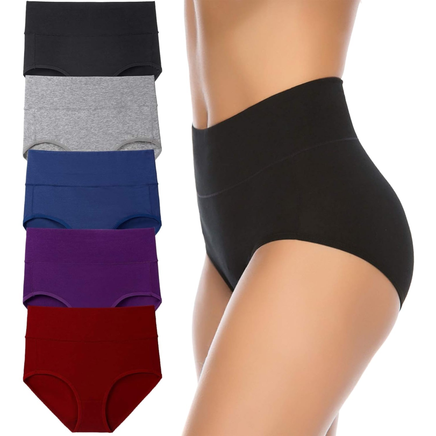 Women’s High Waist Cotton Underwear Soft Brief Panties Regular and Plus Size