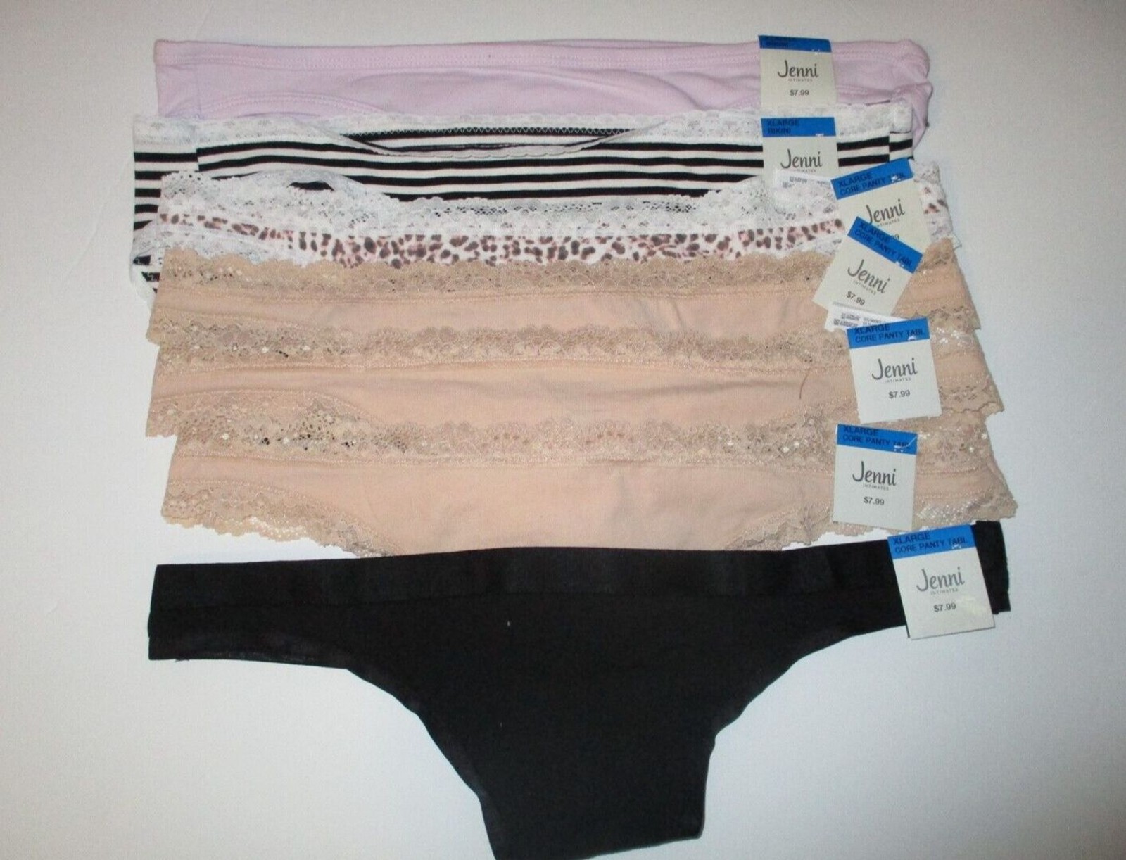 Jenni Womens Sz XL Lace Trim Cotton Bikini Brief Thong Panty Lot of 7