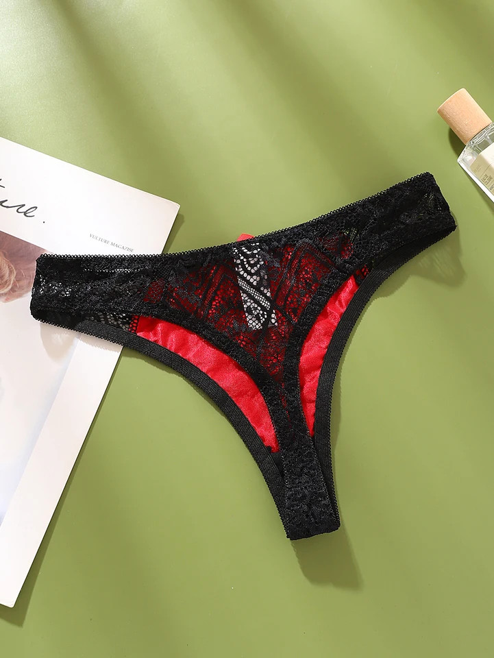 Low Rise Sheer Thong Panties Color Block Soft Stretch Lightweight Women Wear