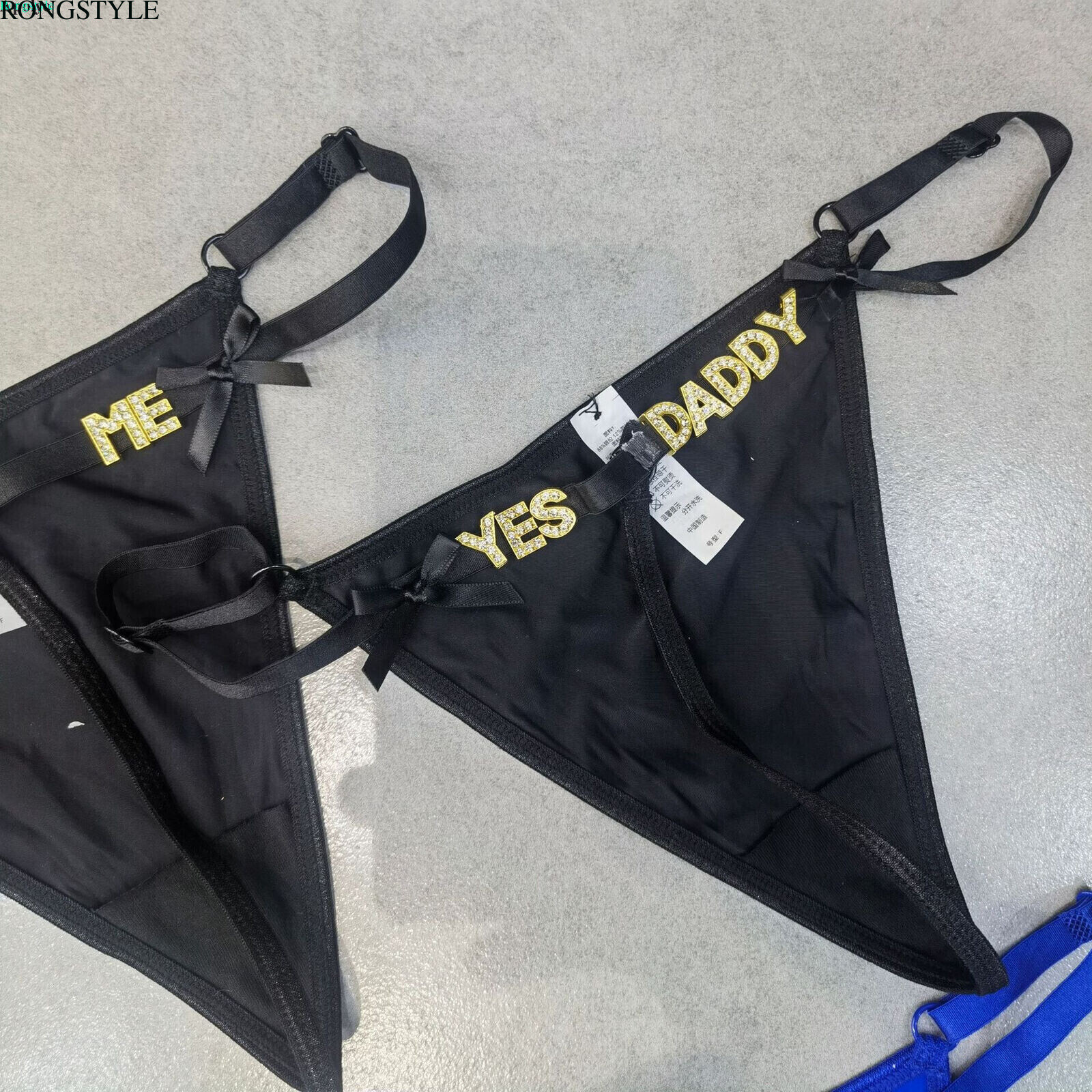 Sexy Thongs Shiny Crystal Letter Elastic Band Bow Women Thong Panties Underwear