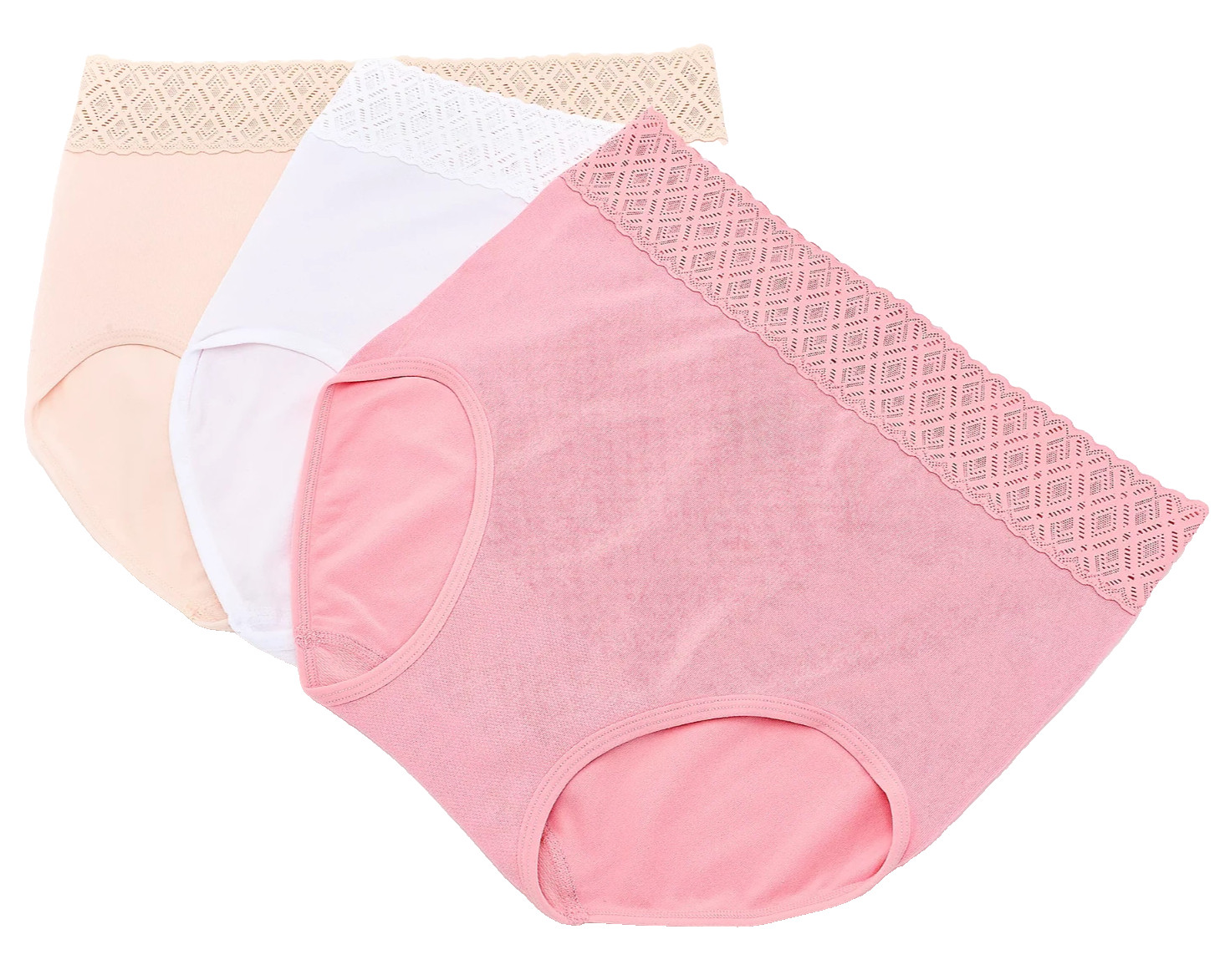 Breezies~Set of 3~Comfort Breeze Lace Edge Briefs~Medium~Pink~A679204 13181