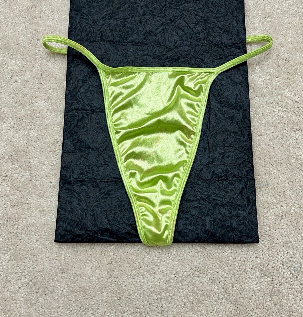 NEW Victoria’s Secret Lime Green Second Skin Satin V-String Thong Panties Large