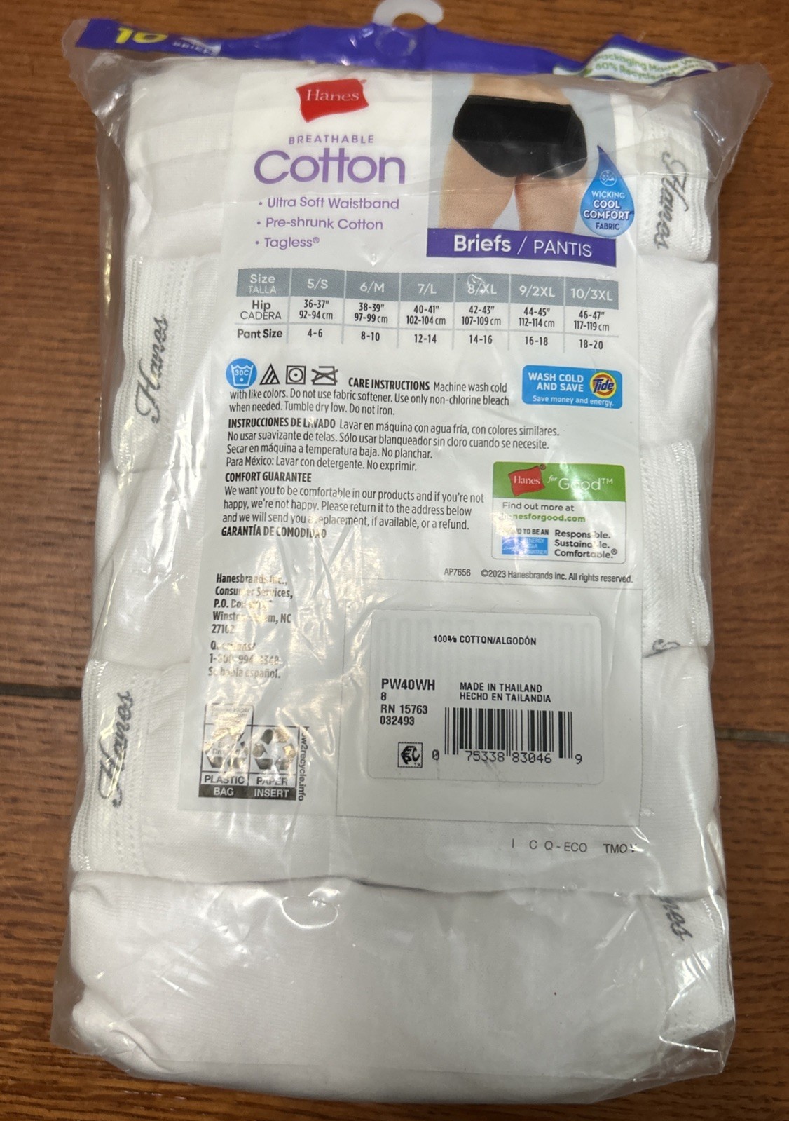 Hanes Womens 10-Pack Cotton Tagless Briefs Underwear White Size 8/XL New