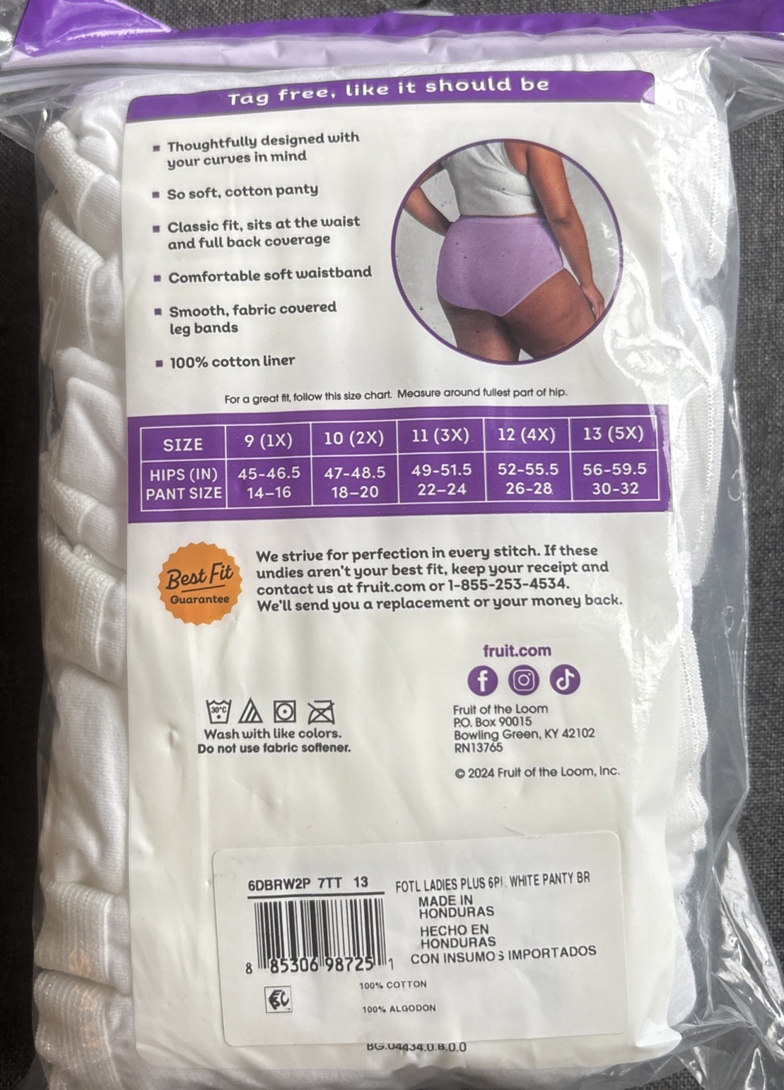 Fruit Of The Loom Fit For Me Cotton Women’s Briefs Panties 6 Pack Size 13/5X