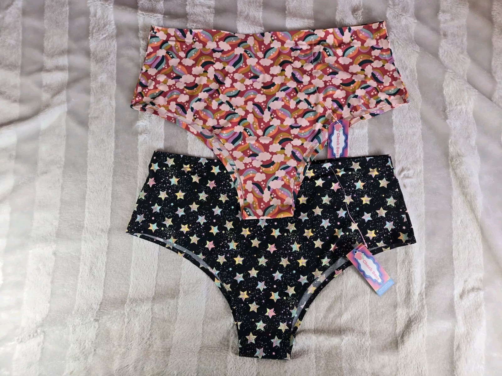 Lot of 2 Cheek Boss Cheeky Briefs 3XL Black Stars Pink Rainbow Panties NWT