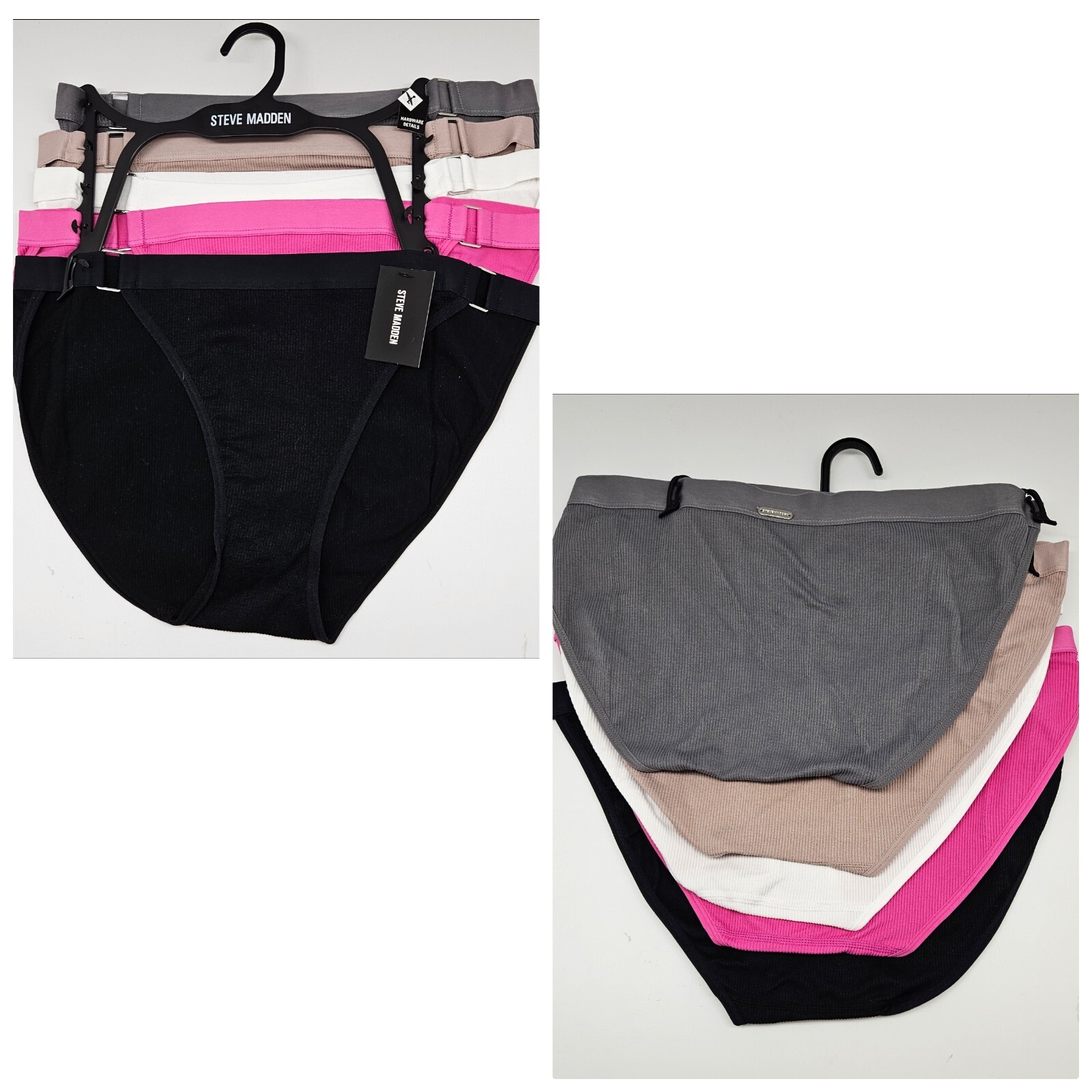 STEVE MADDEN 5 Pk Womens L Hardware Detail Panties Black Gray Beige Pink White