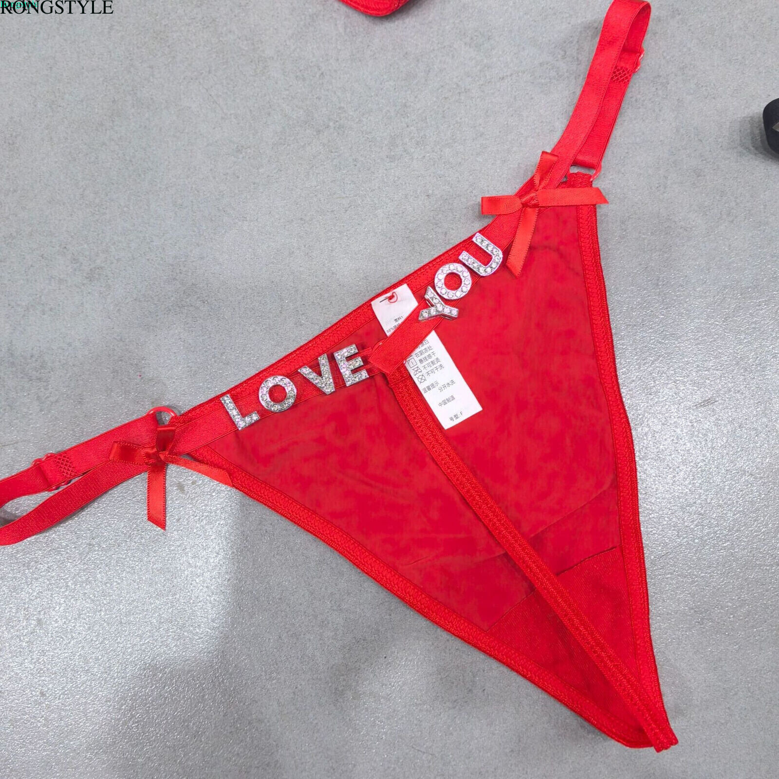 Sexy Thongs Shiny Crystal Letter Elastic Band Bow Women Thong Panties Underwear
