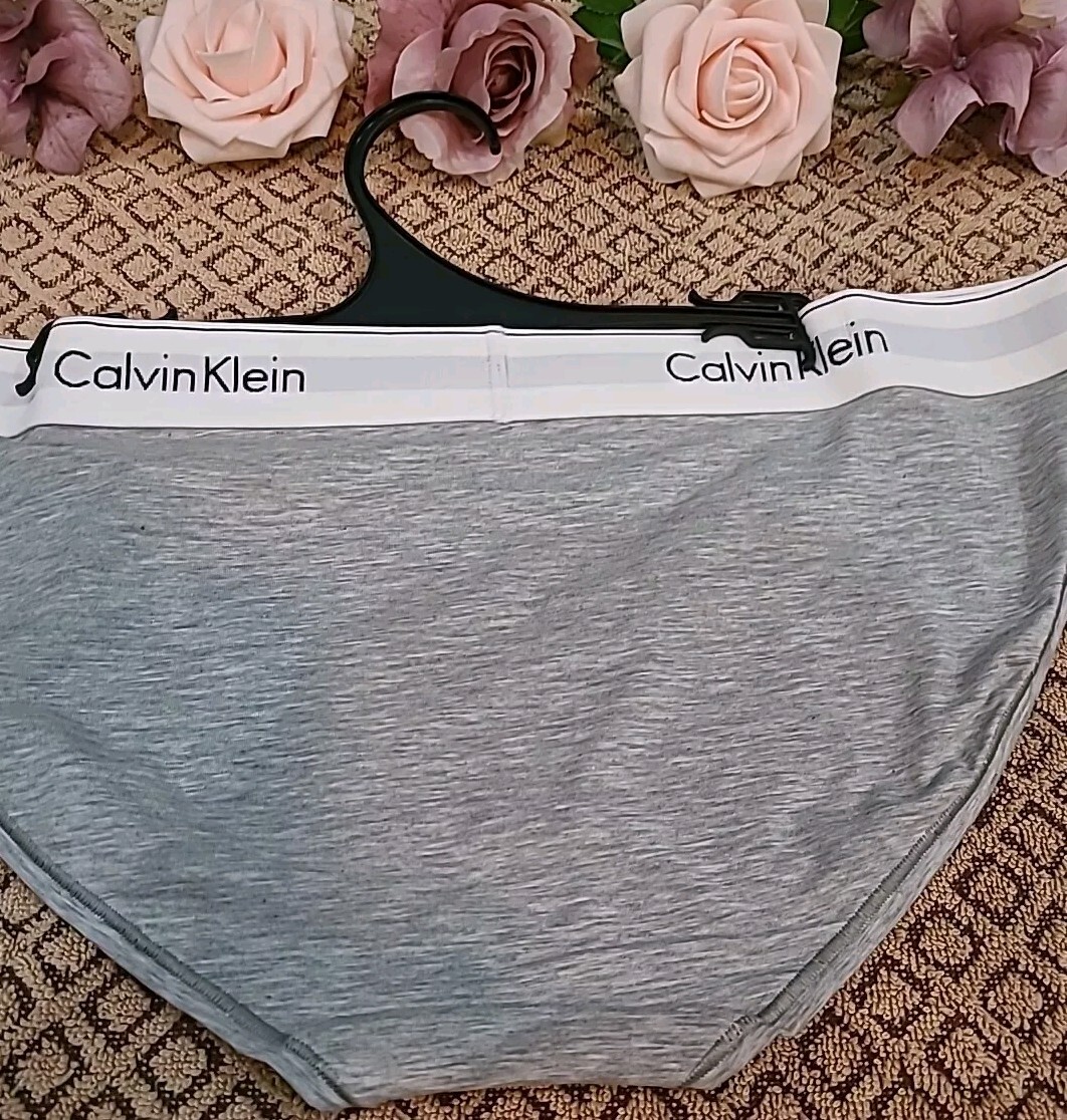 XL CALVIN KLEIN LOGO $22.00 Modern Cotton Grey Black Bikini Panty NwT