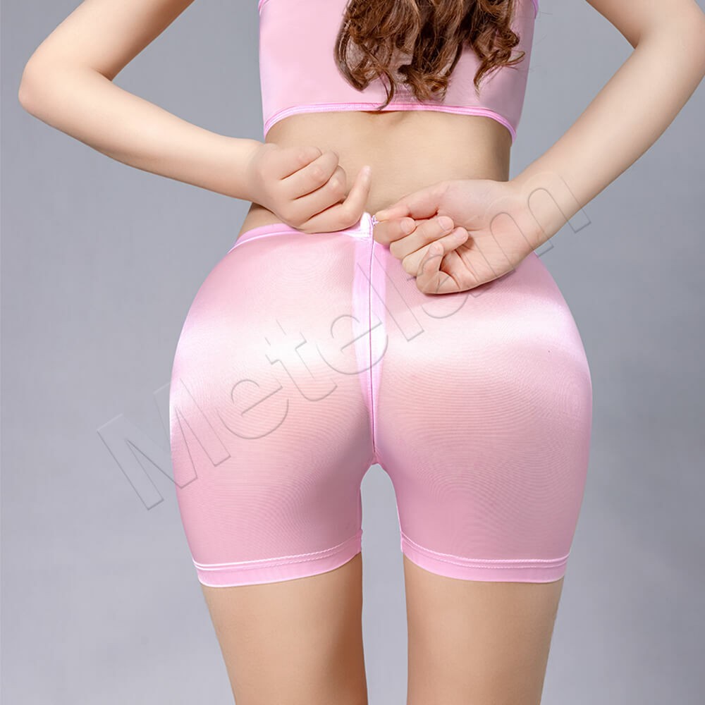 Womens Zipper Crotch See-Through Underwear Oil Shiny Glossy Panties Boxer Shorts