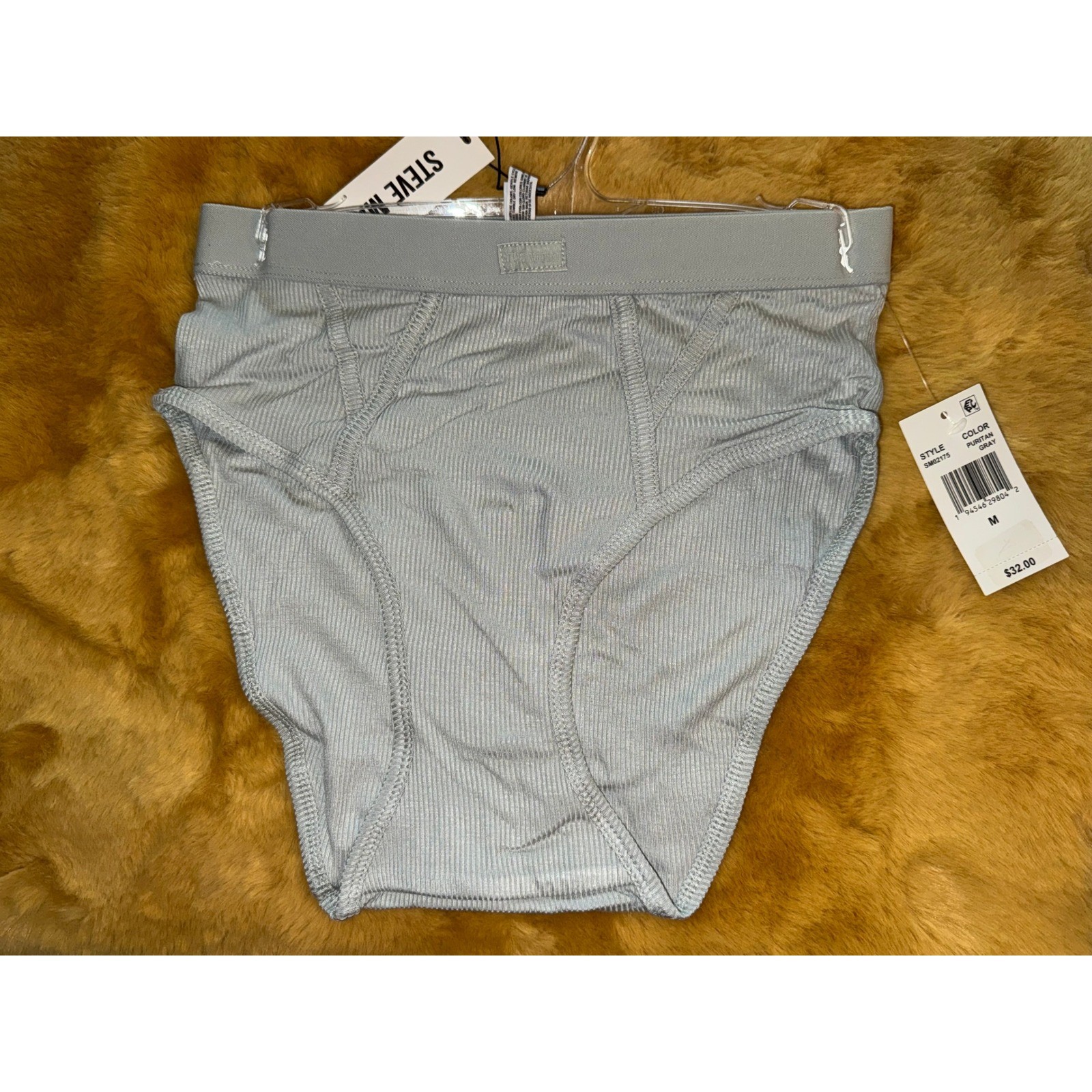 Steve Madden Ribbed Brief High Waist Underwear, Puritan Gray, Size M, NWT