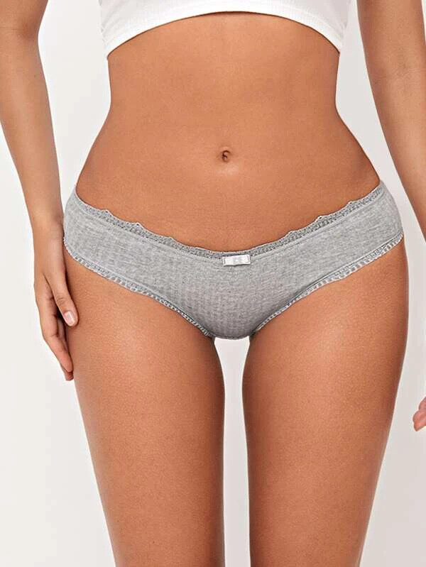Romwe ribbed lace trim hipster panties S M gray nip kawaii