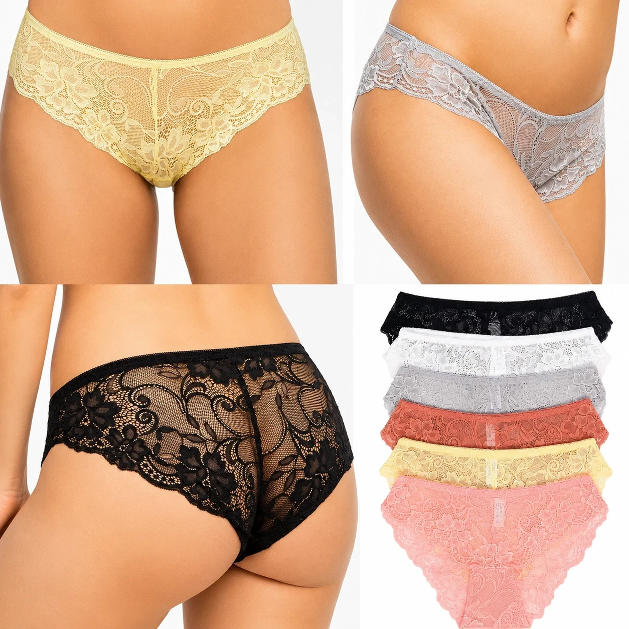 6 Pack Women’s Lace Hipster Cheeky Panties Seamless Sexy Underwear XXL