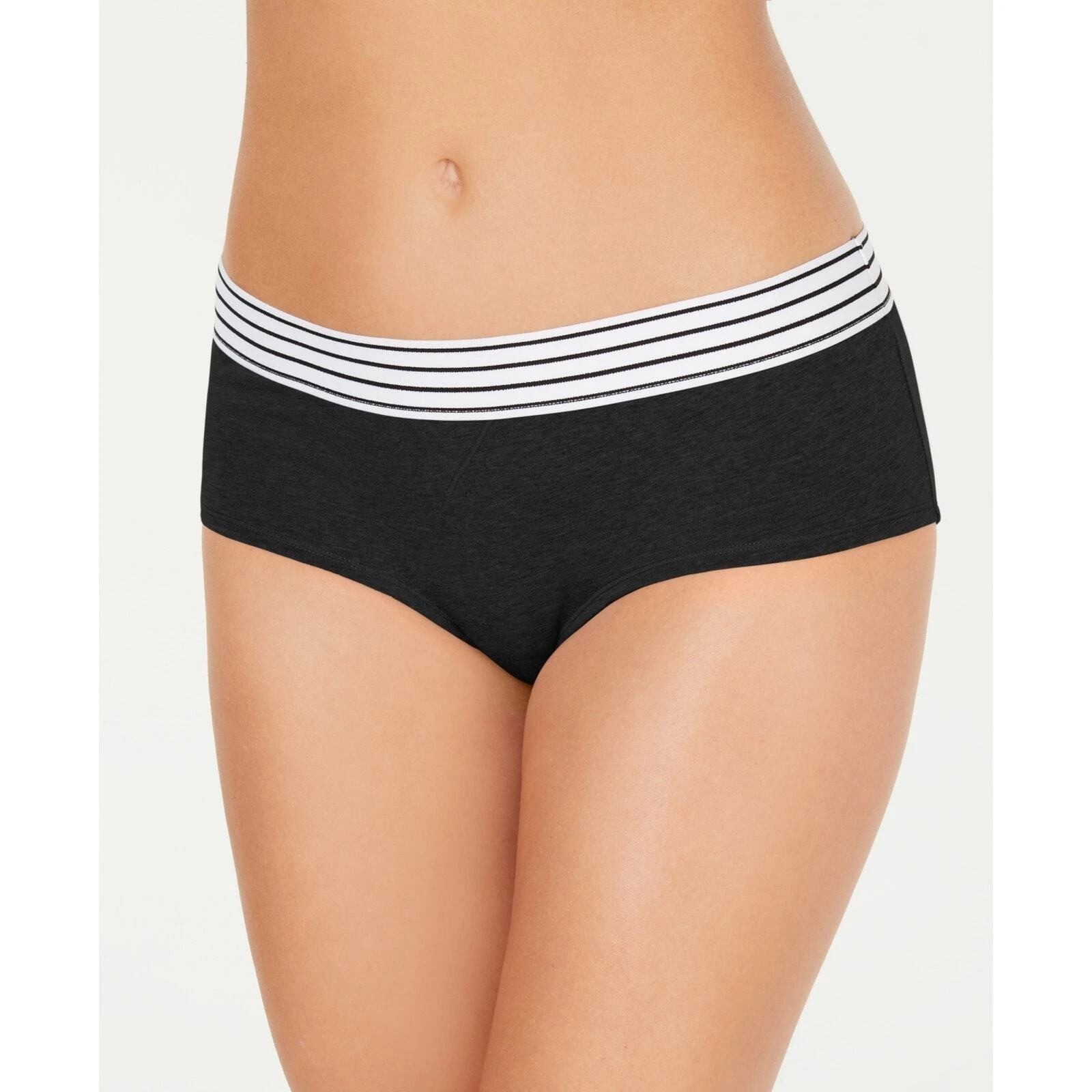 Black Hipsters Panties Underwear with White Striped Waistband XL / #8137