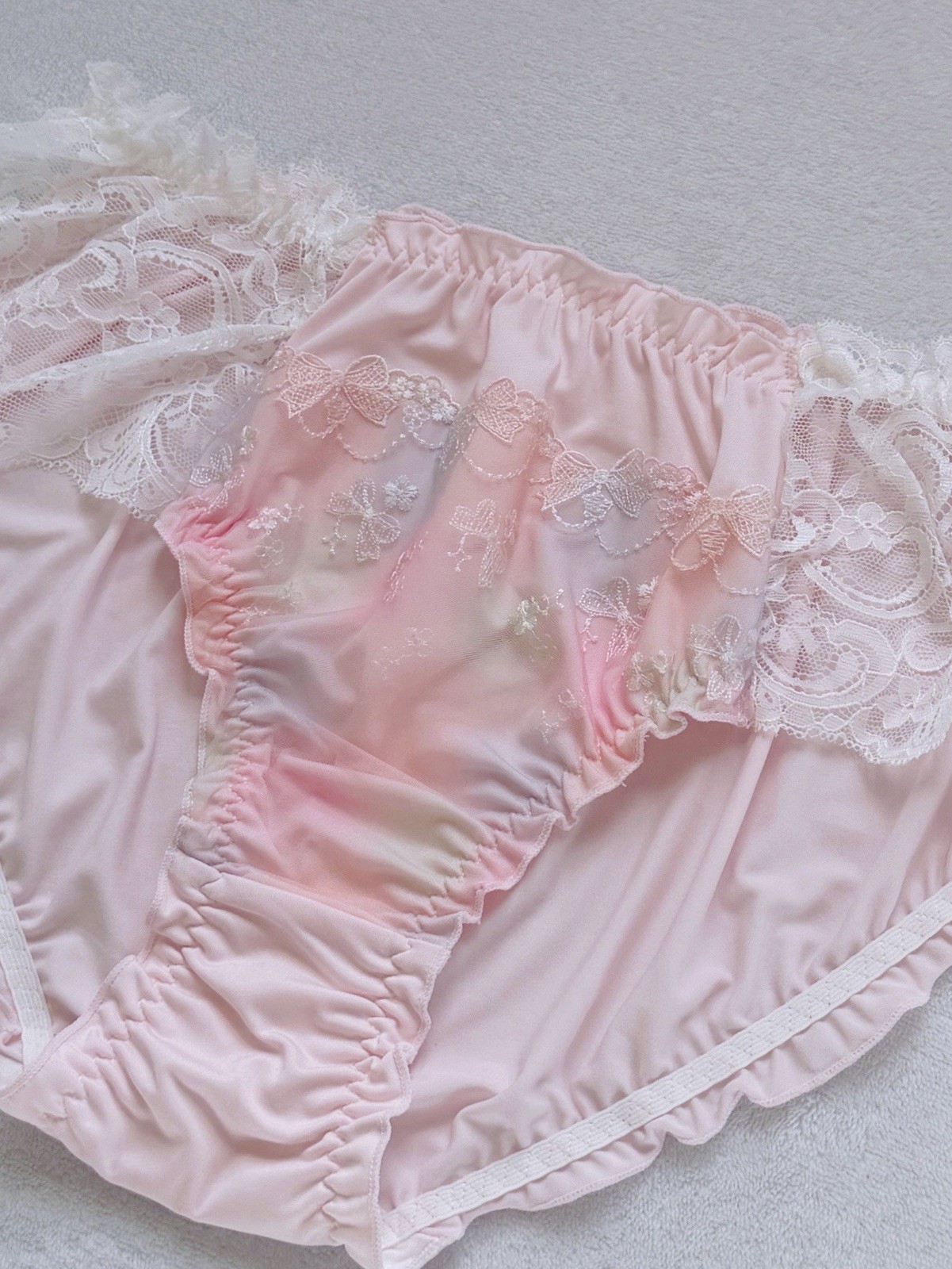 Set Of 2! US-XL, XXL Japanese Bow Embroidery Lace Trim Ruffle Panties Cute Sweet