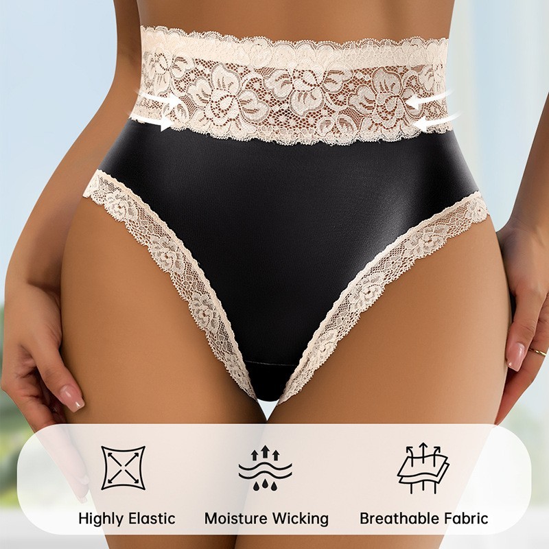 3 Pack High Waist Lace Shiny Panties – Tummy Control Butt Lift Breathable Bikini