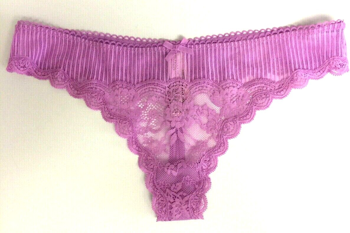 Victoria’s Secret Lavender Floral Lace Thong Panties Size L Striped Dream Angels