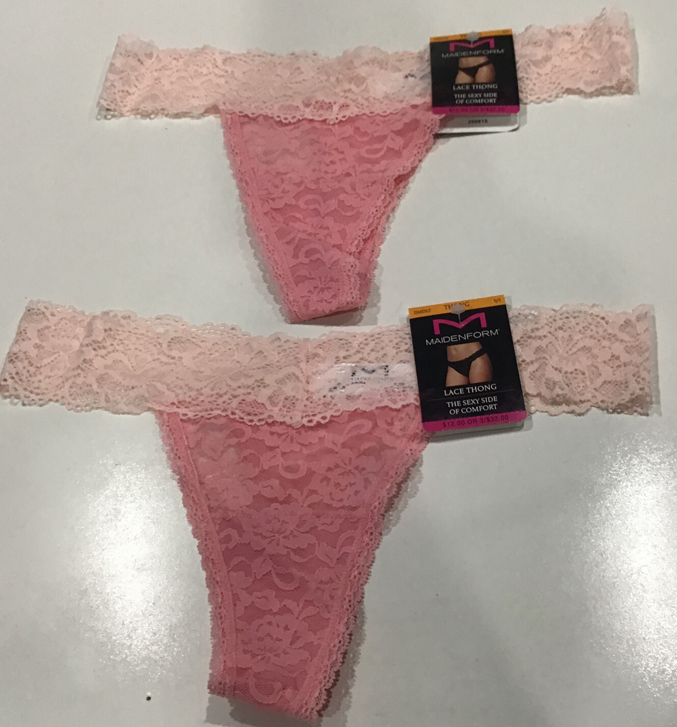 MAIDENFORM~DMESLT~Pink Lace Thong Sexy Side Of Comfort Sz S 5 Lot of 2 Pair