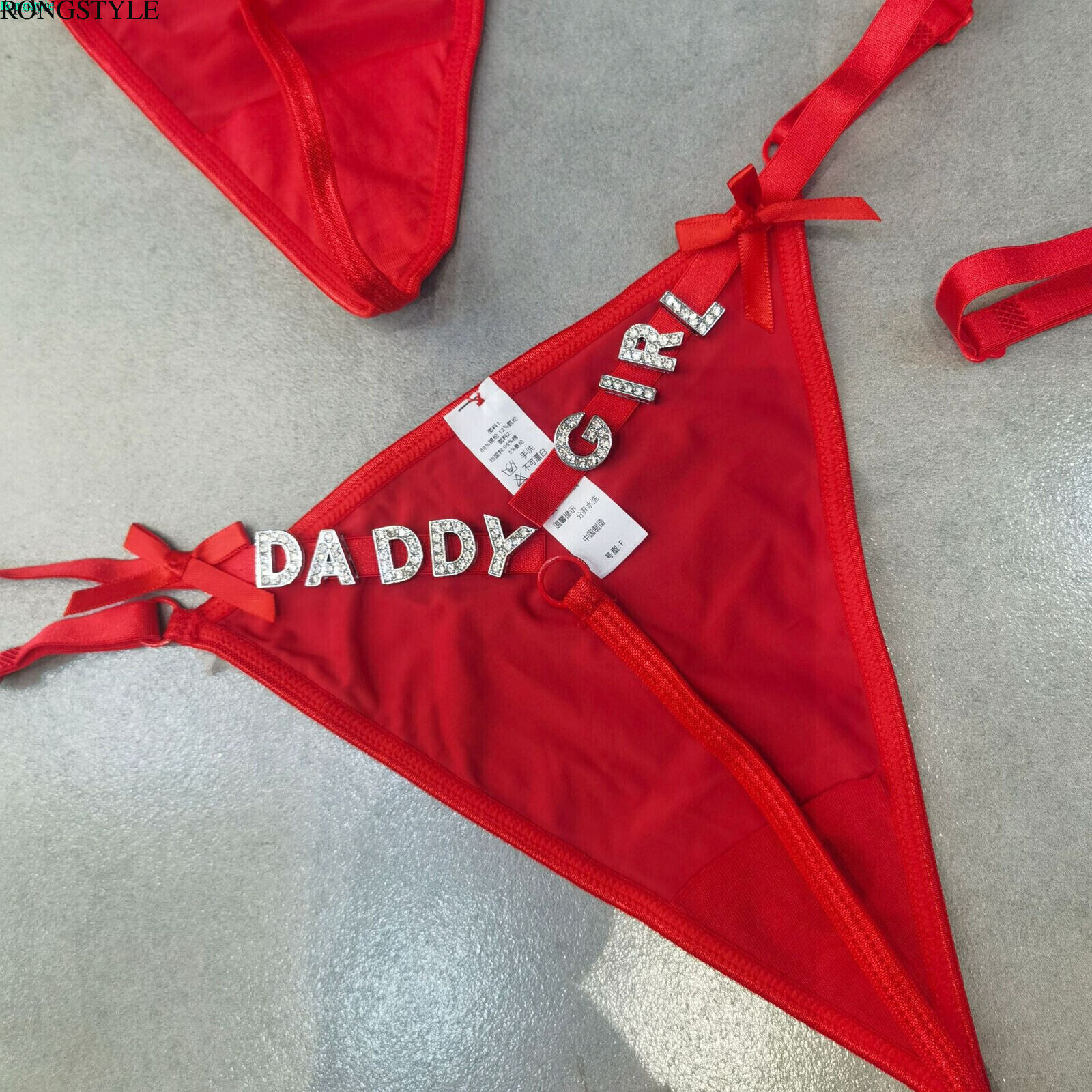 Sexy Thongs Shiny Crystal Letter Elastic Band Bow Women Thong Panties Underwear
