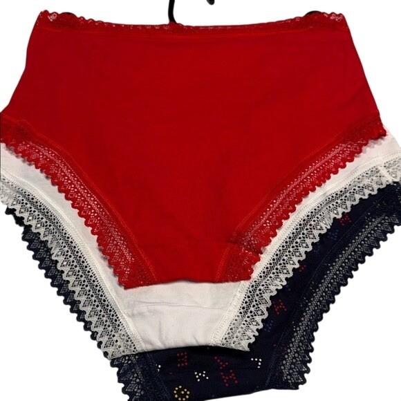 New Tommy Hilfiger Brief Panties 3-Pack Red White Blue Women’s Cotton Lace Small