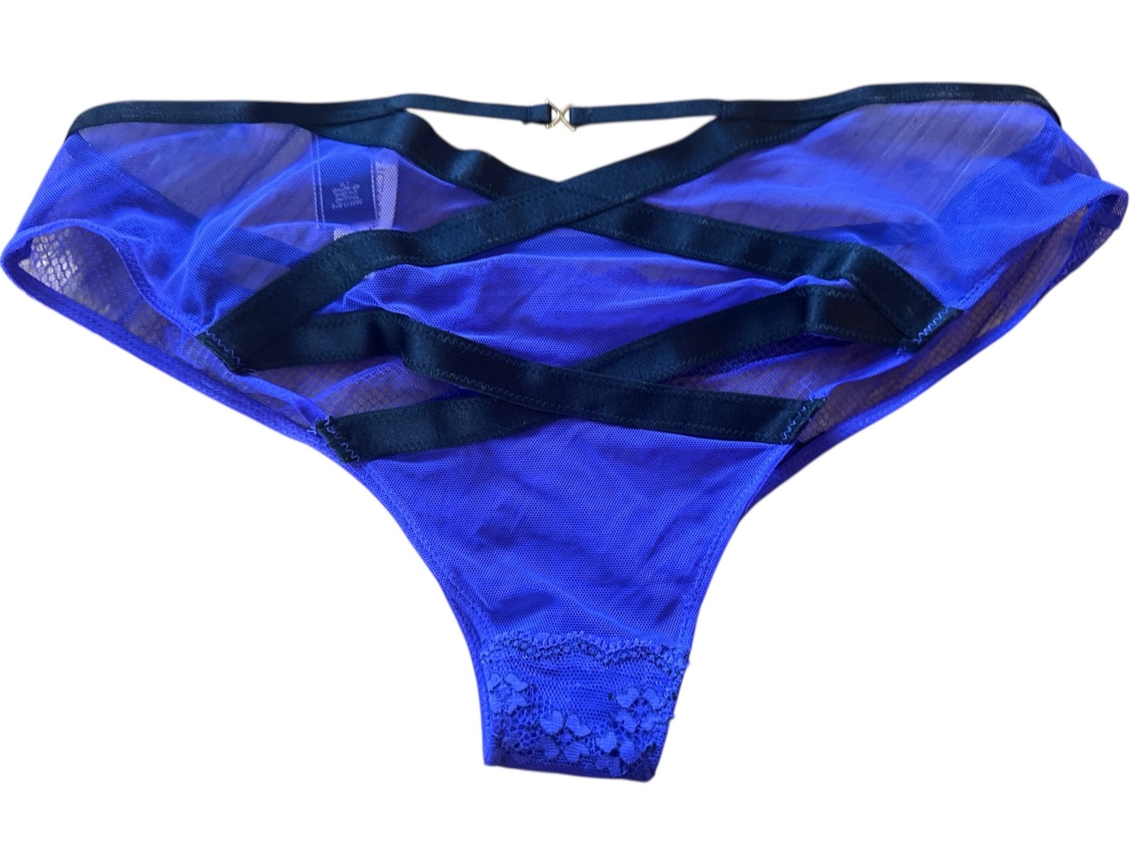 Victoria’s Secret NWT Purple Black Lace Fishnet Mesh Bondage Strap Panties Sz M