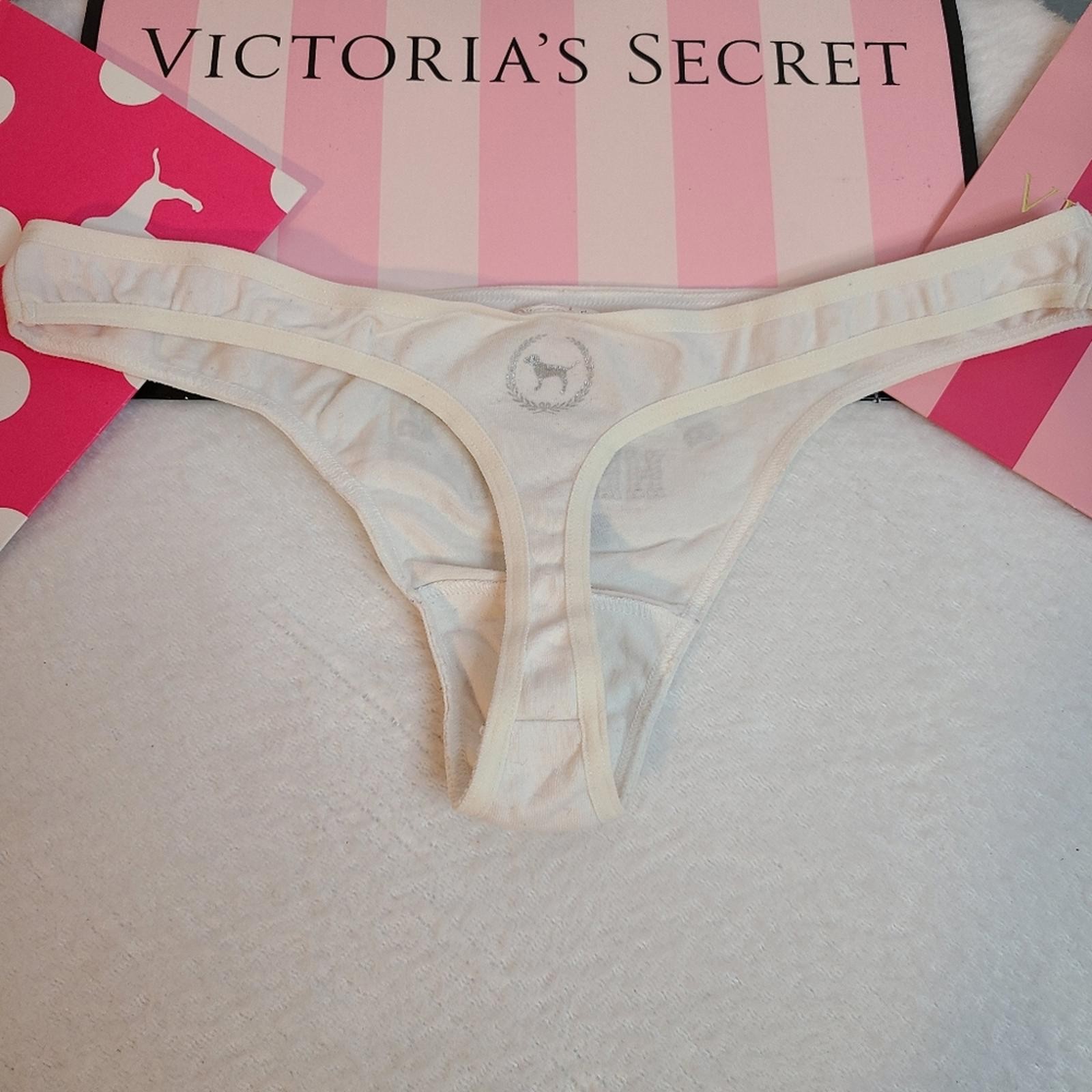 VTG VS PINK Bling Graphic Cotton Extra Low Rise Skinny Side Thong Panty Size M