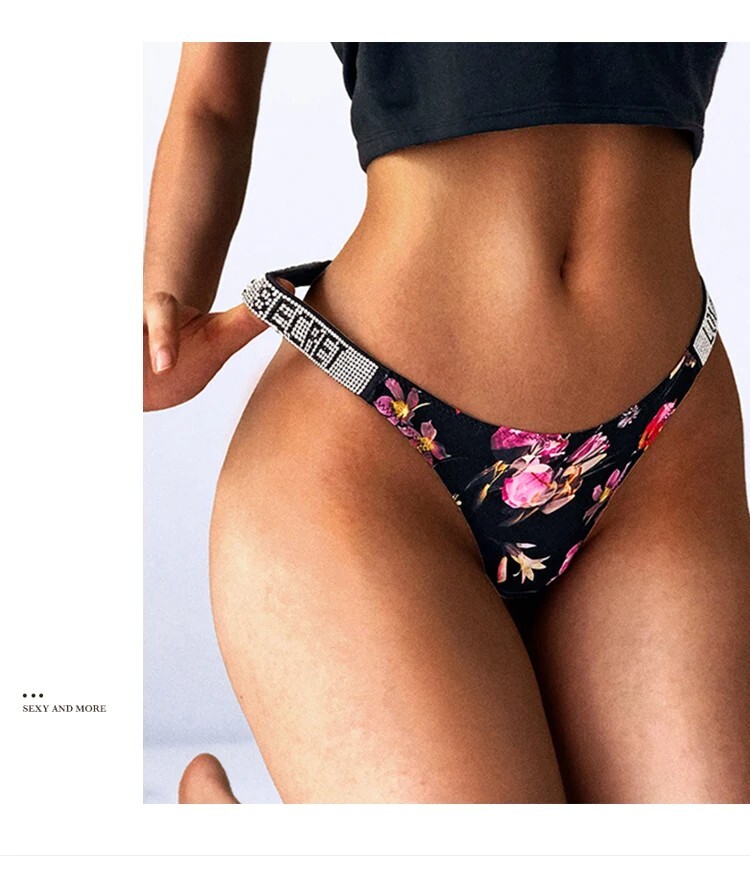 Tanga Sexy Para Mujer Ropa Interior Bragas Con Diamantes De Imitación Costuras