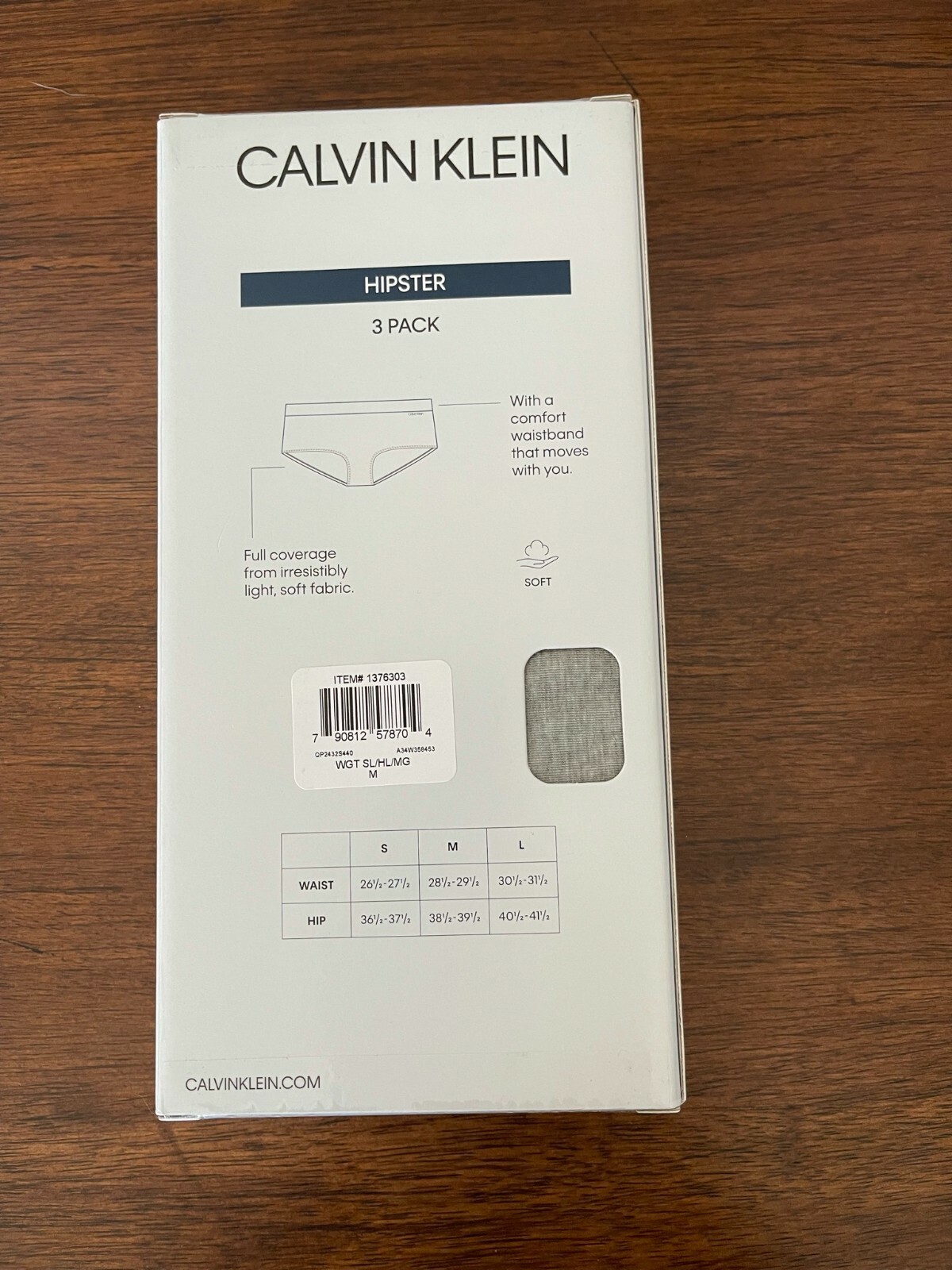 BNIP Calvin Klein 3pk Women’s Hipster Panties, Polyester/Lyocell/Elastane