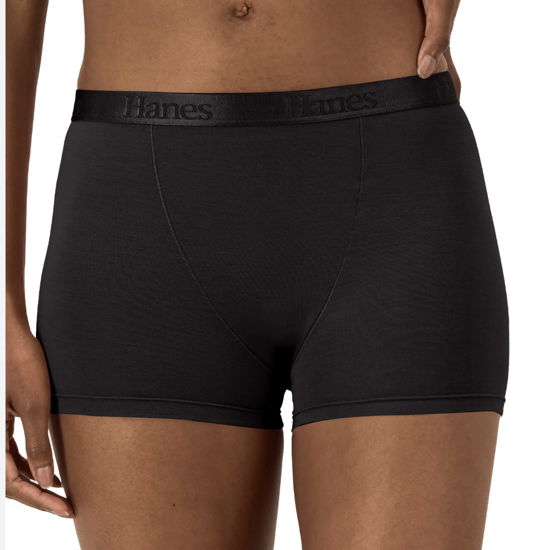 HANES 3 Pk Ultimate Supersoft Black Silver Boxer Brief Panty Womens Sz L 7 2XL 9