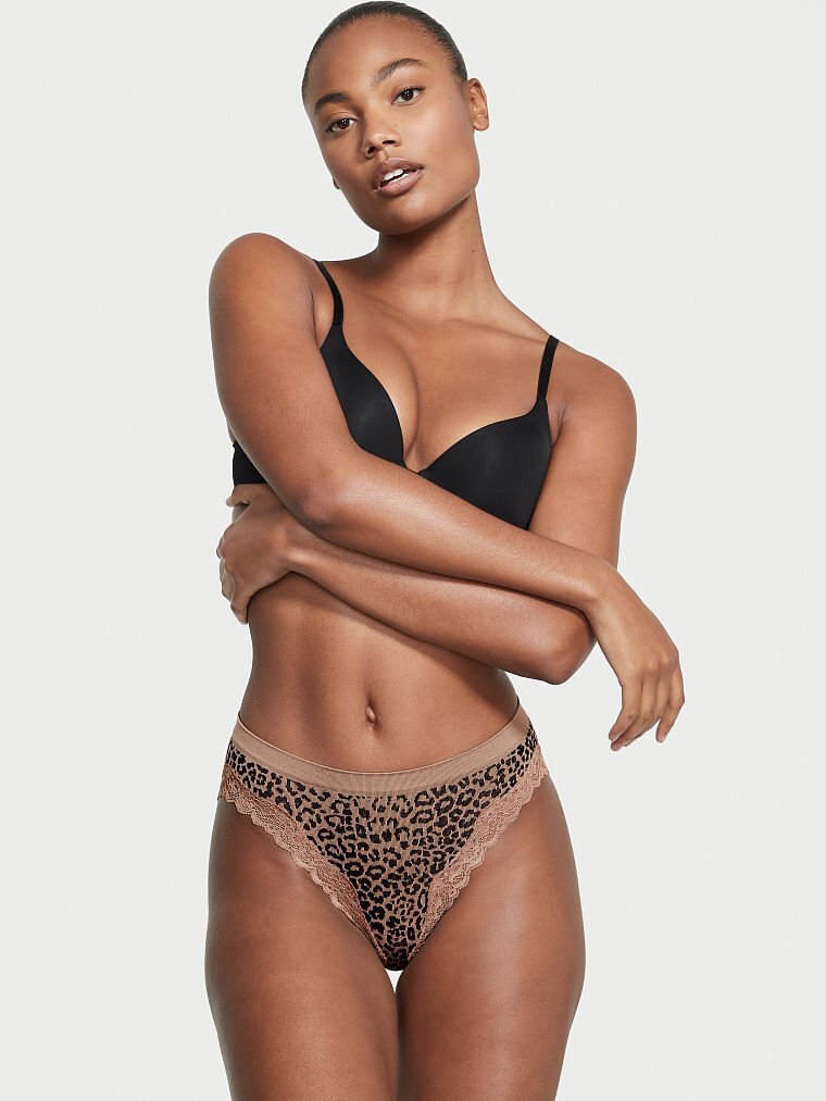 XL Tan Leopard Lace SEAMLESS NOSHOW Victorias Secret High-Leg Waist Brief Pantie