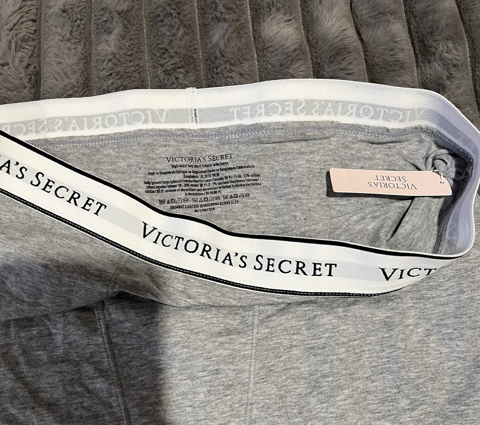 VICTORIA’S SECRET HIGH WAIST LOGO BOYSHORT MEDIUM STRETCH HEATHER GREY NEW TAGS