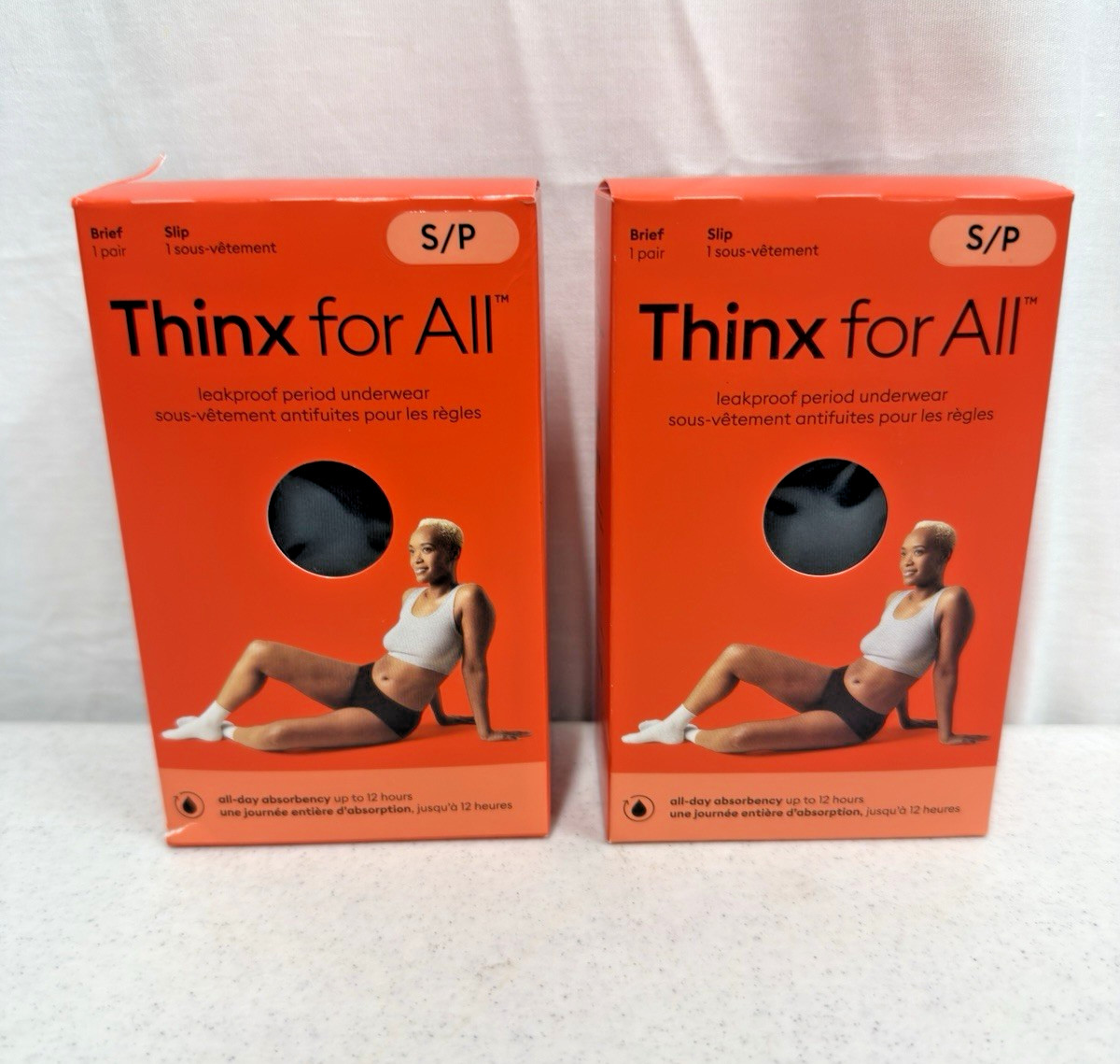 2 Pairs Thinx For All All-Day Absorbency Reusable Underwear Brief Black S / P