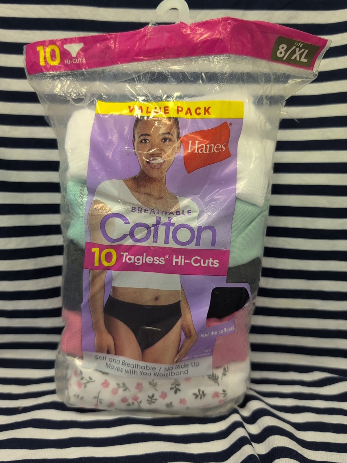 Hanes Women’s Cotton Hi-Cuts Tagless 10 Package Size 8/XL Packaging Damaged