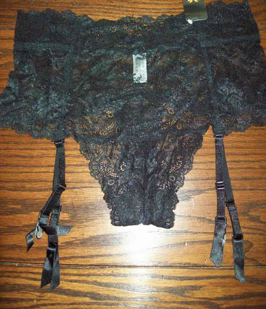 NWT WACOAL LACE THONG BACK GARTER PANTIES 849155 BK BLACK XL