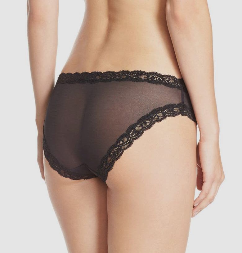 $35 Natori Women’s Black Feathers Sheer Lace Hipster Brief Panties Size Small