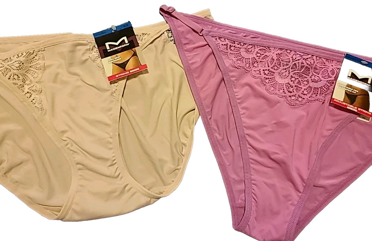 Maidenform XL/8 Lot Bundle Of 2 Silky Lace String Bikini Panties Underwear Nwt